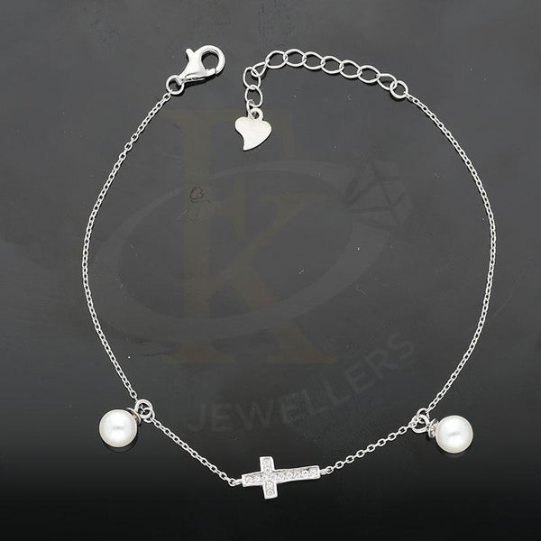 Sterling Silver 925 Cross with Hanging Pearl Bracelet - FKJBRLSL2282