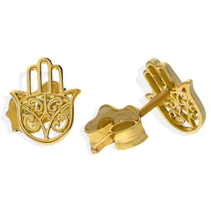 Gold Hamsa Hand Stud Earrings 18KT - FKJERN18KU3074