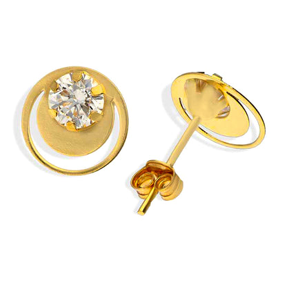 Gold Round Shaped Solitaire Stud Earrings 18KT - FKJERN18KU3084