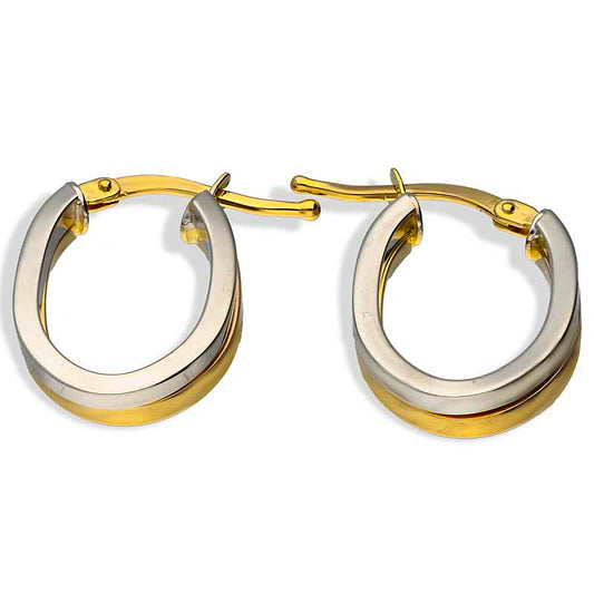 Dual Tone Gold Oval Shaped Hoop Earrings 18KT - FKJERN18KU3096