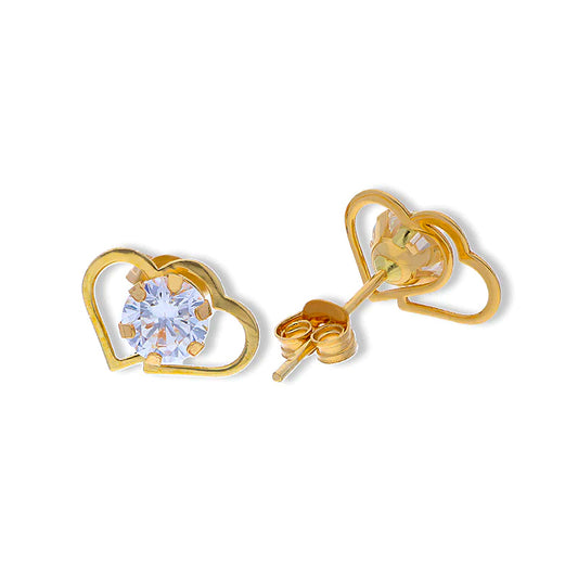 Gold Twin Hearts Solitaire Stud Earrings 18KT - FKJERN18KU3126