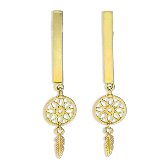 Gold Flower and Leaf Shaped Drop Earrings 18KT - FKJERN18KU3133