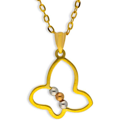 Trio Tone Gold Necklace (Chain with Butterfly Pendant) 18KT - FKJNKL18KU1095