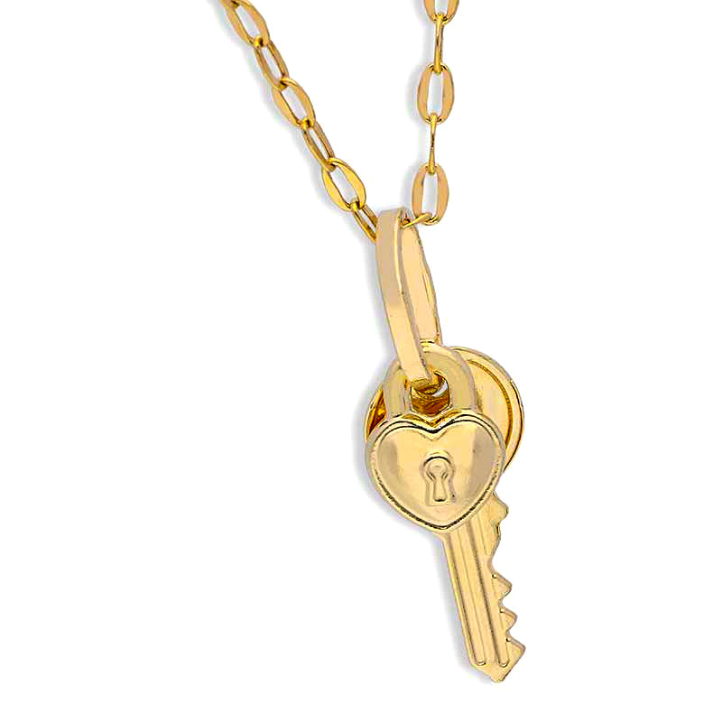 Gold Necklace (Chain with Key and Heart Lock Pendant) 18KT - FKJNKL18KU1124