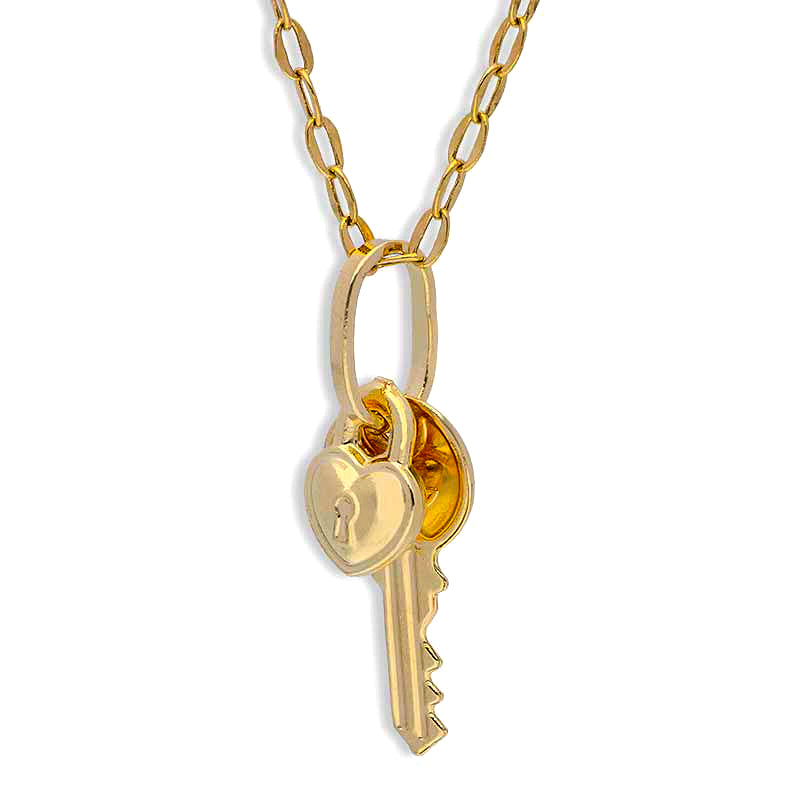 Gold Necklace (Chain with Key and Heart Lock Pendant) 18KT - FKJNKL18KU1124