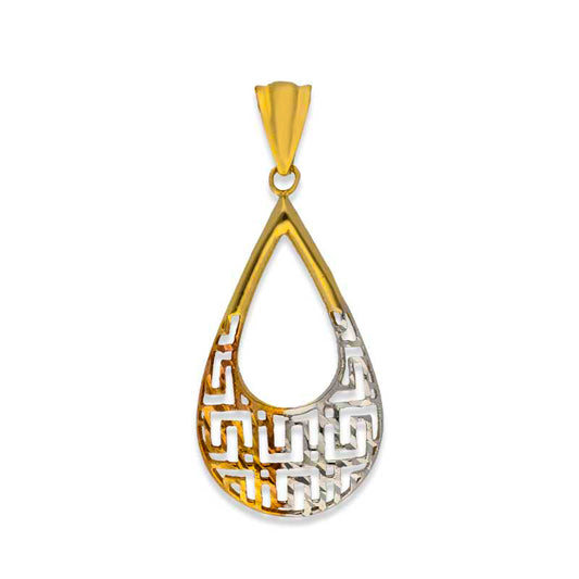 Dual Tone Gold Pear Shaped Pendant 18KT - FKJPND18KU1090