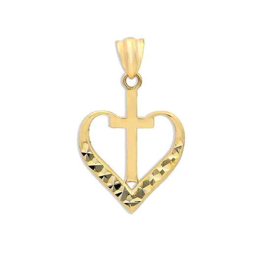 Gold Cross In Heart Pendant 18KT - FKJPND18KU1139