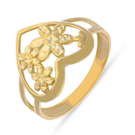 Gold Flowers In Heart Ring 18KT - FKJRN18KU2080