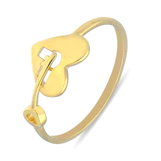 Gold Heart Lock With Key Ring 18KT - FKJRN18KU2104