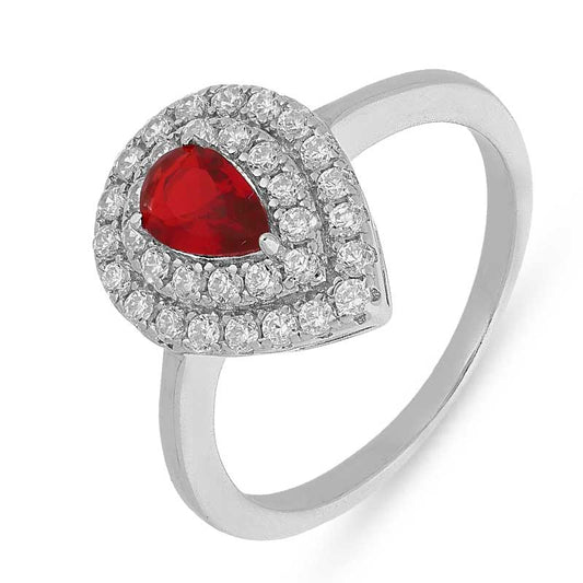 Sterling Silver 925 Pear Shaped Red Solitaire Ring - FKJRNSL2479