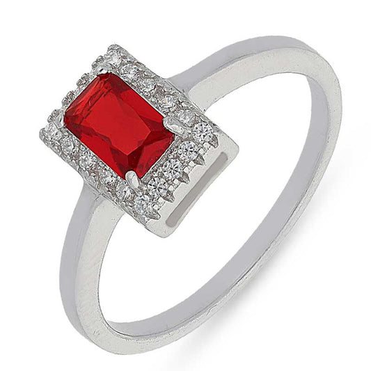 Sterling Silver 925 Red Solitaire Ring - FKJRNSL2484