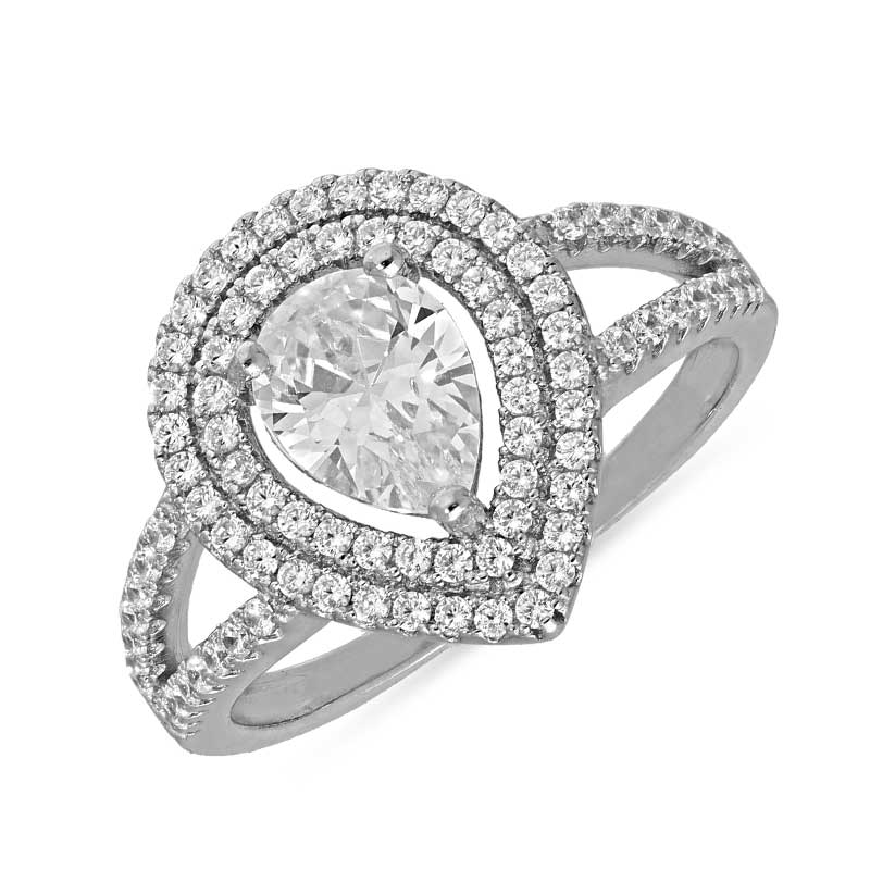 خاتم سوليتير من الفضة الإسترليني عيار 925 على شكل إجاصة - FKJRNSL2913