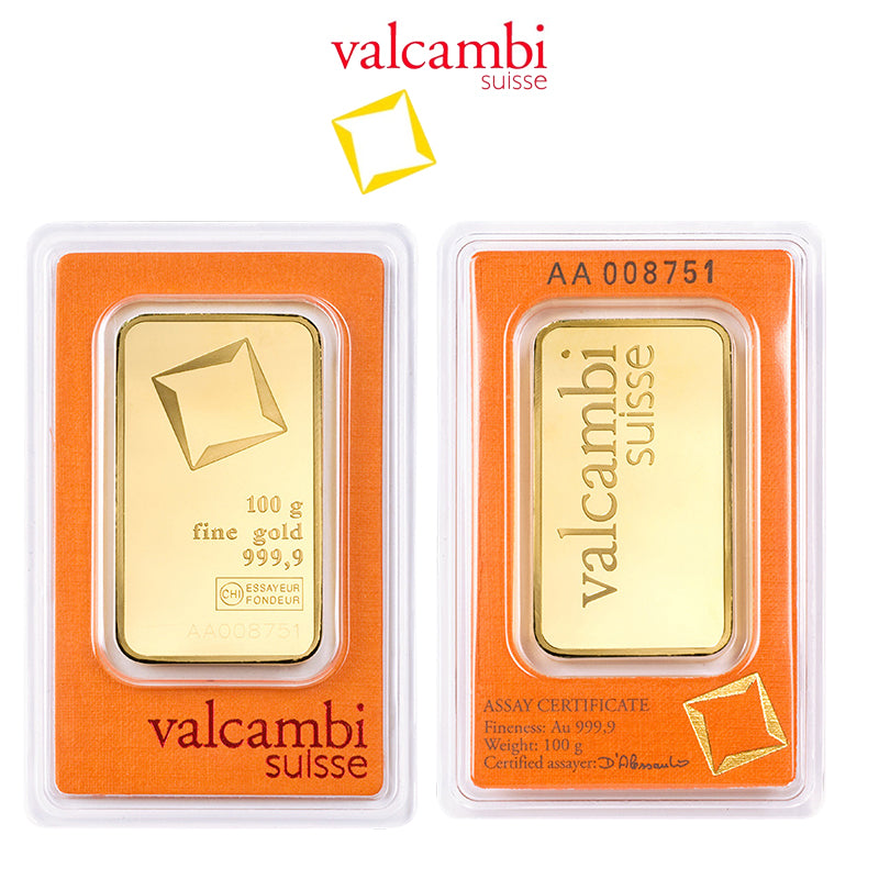 Valcambi Suisse 100 Grams Gold Bar 24KT - FKJGBR24K2174