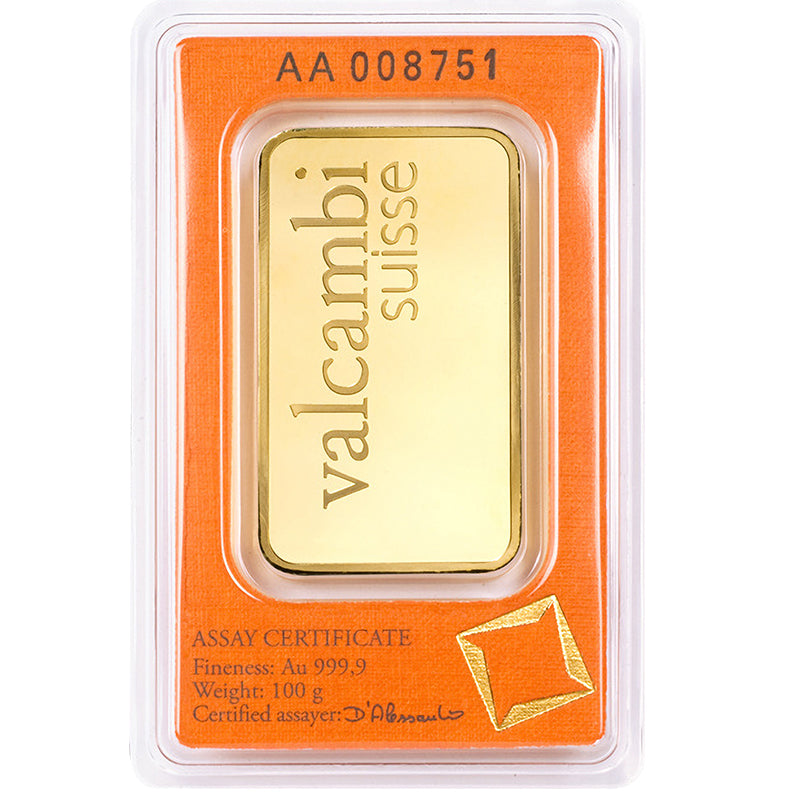 Valcambi Suisse 100 Grams Gold Bar 24KT - FKJGBR24K2174