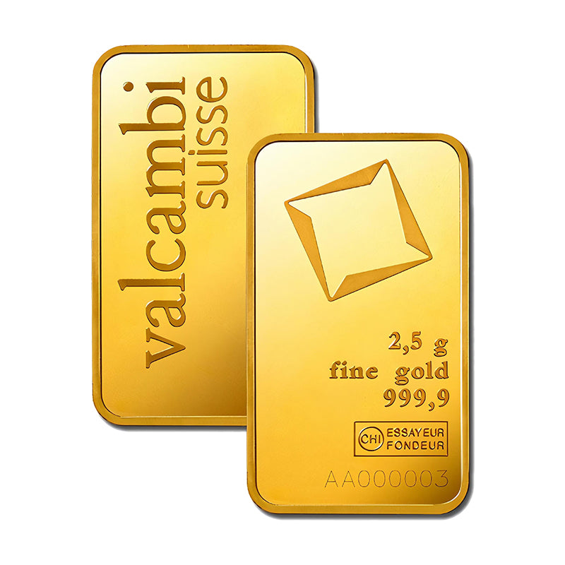 2.5 Gram Gold Bar 24KT Valcambi Suisse Gold - FKJGBR24K2163