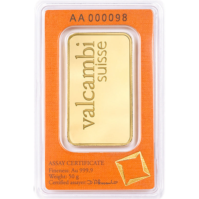 50 Grams Gold Bar 24KT Valcambi Suisse Gold - FKJGBR24K2166