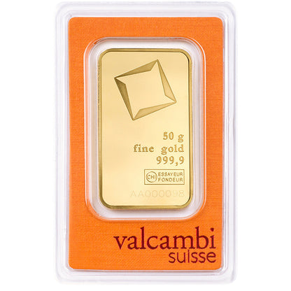 50 Grams Gold Bar 24KT Valcambi Suisse Gold - FKJGBR24K2166