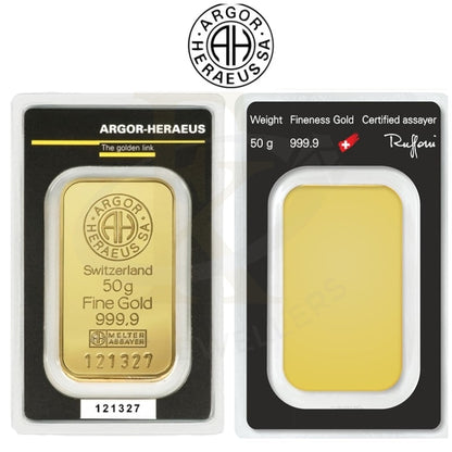 Argor Heraeus 50 Grams Gold Bar 24Kt - Fkjgbr24K2208 Bars