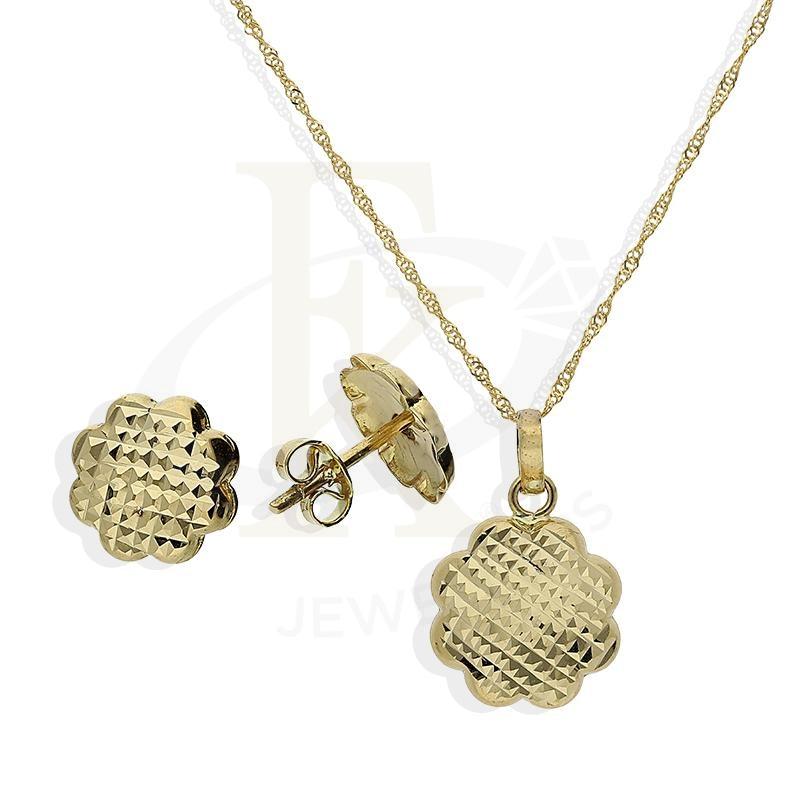 Gold Flower Shaped Pendant Set (Necklace And Earrings) 18Kt - Fkjnklst18K2208 Sets
