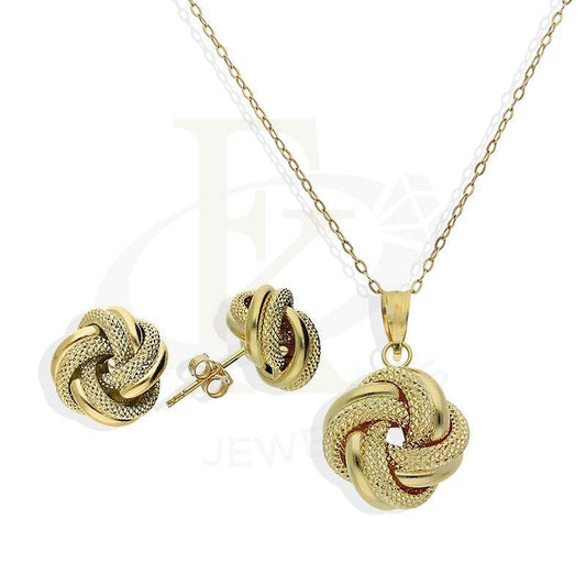 Gold Knot Shaped Pendant Set (Necklace And Earrings) 18Kt - Fkjnklst18K2206 Sets