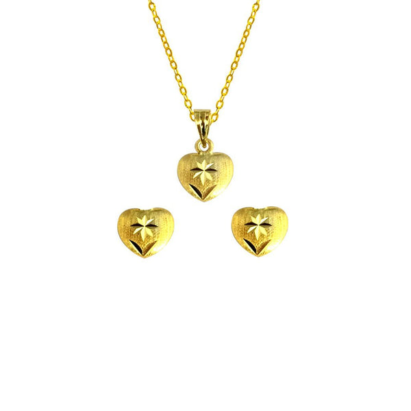 Gold Pendant Set (Necklace and Earrings) 18KT - FKJNKLST1906-fkjewellers