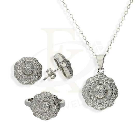 Italian Silver 925 Flower Shaped Pendant Set (Necklace Earrings And Ring) - Fkjnklstsl2200 Sets