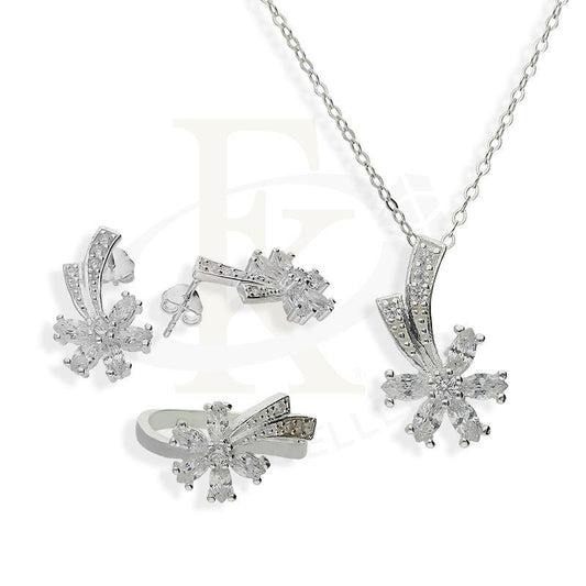 Italian Silver 925 Flower Shaped Pendant Set (Necklace Earrings And Ring) - Fkjnklstsl2201 Sets