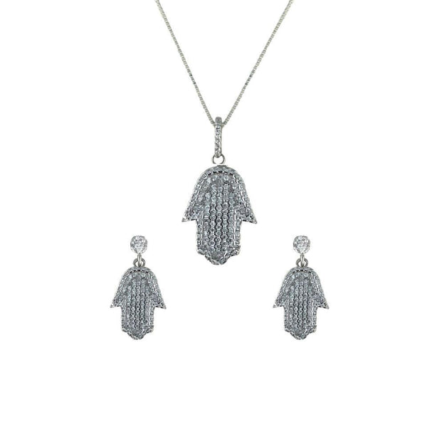 Italian Silver 925 Hamsa Pendant Set (Necklace and Earrings) - FKJNKLST1765-fkjewellers