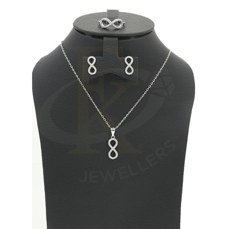Italian Silver 925 Infinity Pendant Set (Necklace Earrings And Ring) - Fkjnklstsl2192 Sets