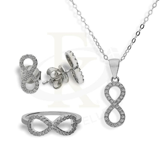 Italian Silver 925 Infinity Pendant Set (Necklace Earrings And Ring) - Fkjnklstsl2192 Sets