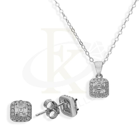 Italian Silver 925 Radiant Cut Pendant Set (Necklace And Earrings) - Fkjnklstsl2193 Sets