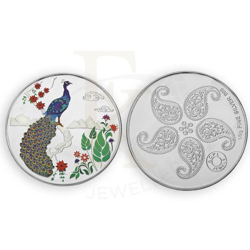 Silver 10 Grams Peacock And Flower Coin In Fine 999 - Fkjconsl3117 Bars