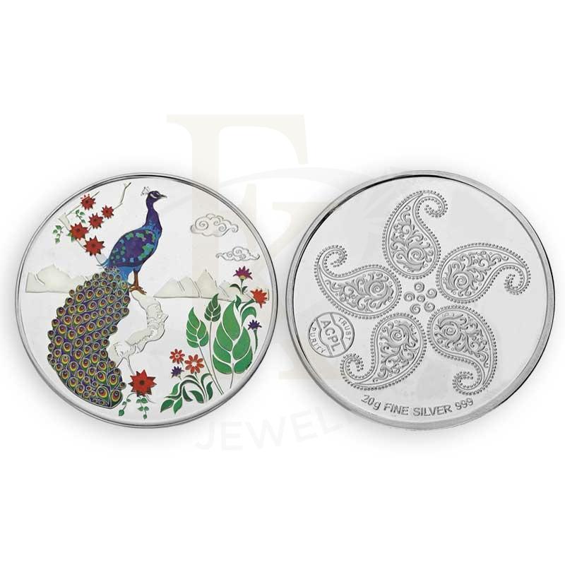 Silver 20 Grams Peacock And Flower Coin In Fine 999 - Fkjconsl3112 Bars